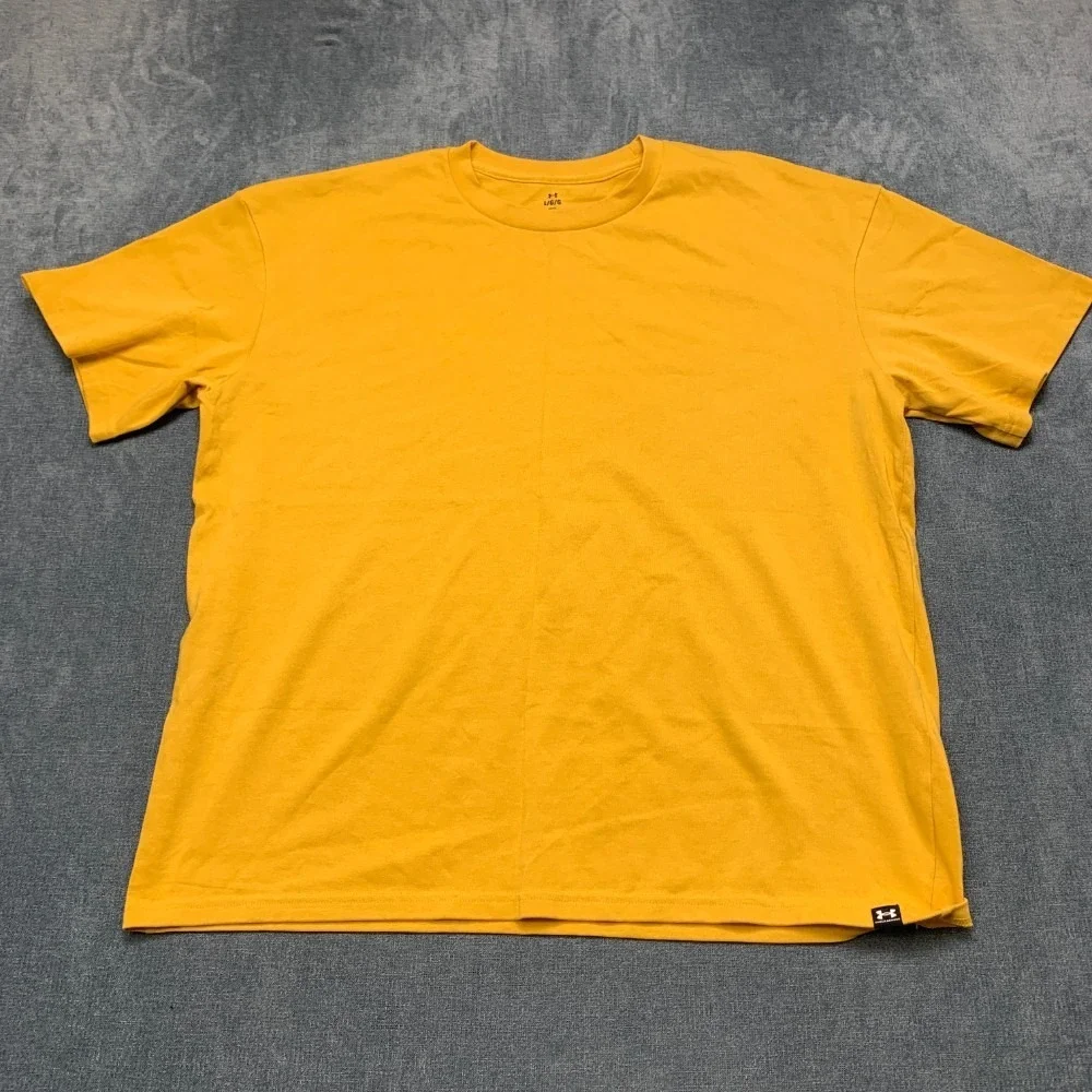 Under Armour T Shirt Men Large Yellow Loose Fit Logo Cotton Running Sportswear